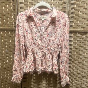 Idyllwind Pink Floral Button-Front Peplum Blouse